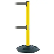 Mobiler Absperrpfosten HeavyDuty Dual Line, gelb – graues Band 3,65 m