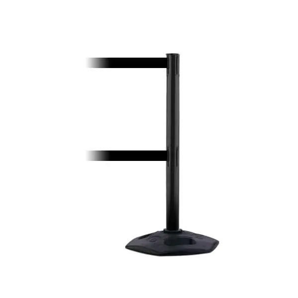 Mobiler Absperrpfosten HeavyDuty Dual Line, schwarz – schwarzes Band 3,65 m