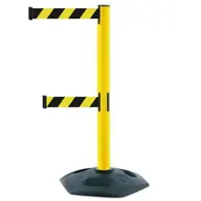 Mobiler Absperrpfosten HeavyDuty DualLine, gelb – gelb-schwarzes Band 3,65 m
