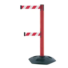 Mobiler Absperrpfosten HeavyDuty DualLine, rot – rot-weißes Band 3,65 m