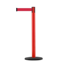 Mobiler Absperrpfosten mit Basic ABS Sockel, rot – rotes Band 2,3 m