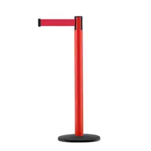 Mobiler Absperrpfosten mit Basic ABS Sockel, rot – rotes Band 2,3 m