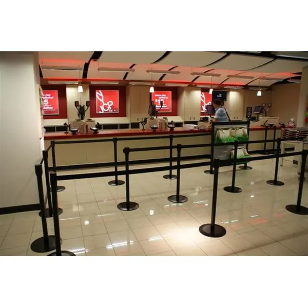 Mobiler Absperrpfosten mit Basic ABS Sockel, rot – rotes Band 3,65 m