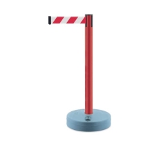 Mobiler Absperrpfosten Outdoor, rot – rot-weißes Band 3,65 m