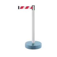 Mobiler Absperrpfosten Outdoor, weiß – rot-weißes Band 3,65 m