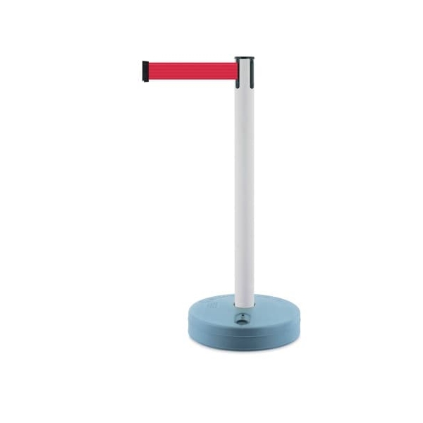 Mobiler Absperrpfosten Outdoor, weiß – rotes Band 3,65 m