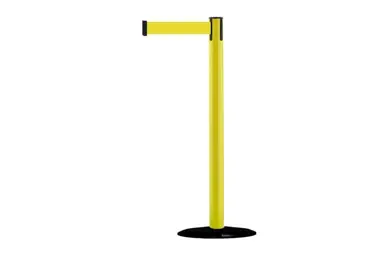 Mobiler Absperrpfosten Popular Basic, gelb – gelbes Band 2,3 m