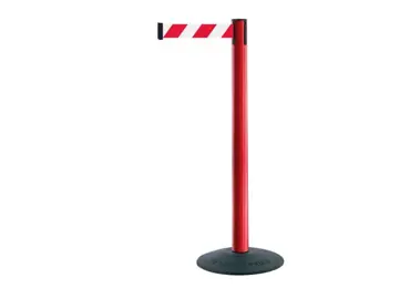 Mobiler Absperrpfosten Popular Basic, rot – rot-weißes Band 2,3 m