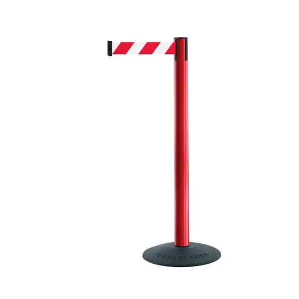 Mobiler Absperrpfosten Popular Basic, rot – rot-weißes Band 2,3 m