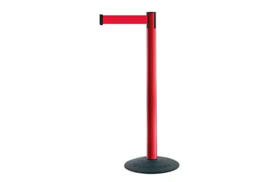Mobiler Absperrpfosten Popular Basic, rot – rotes Band 2,3 m