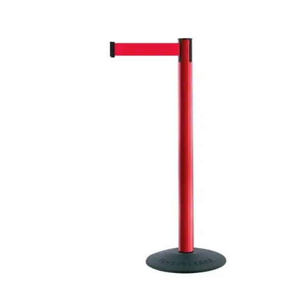 Mobiler Absperrpfosten Popular Basic, rot – rotes Band 2,3 m