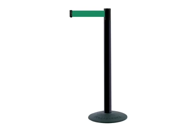 Mobiler Absperrpfosten Popular Basic, schwarz – grünes Band 2,3 m