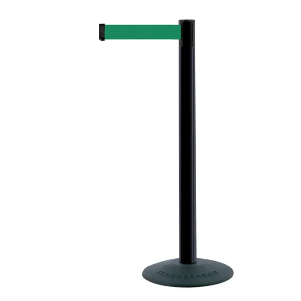 Mobiler Absperrpfosten Popular Basic, schwarz – grünes Band 2,3 m
