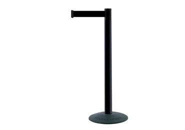 Mobiler Absperrpfosten Popular Basic, schwarz – schwarzes Band 2,3 m