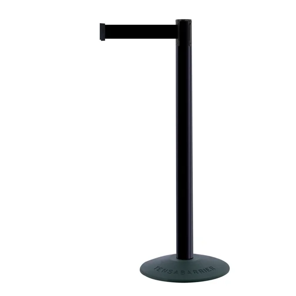 Mobiler Absperrpfosten Popular Basic, schwarz – schwarzes Band 2,3 m