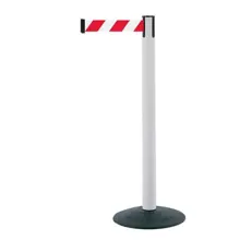 Mobiler Absperrpfosten Popular Basic, weiß – rot-weißes Band 2,3 m
