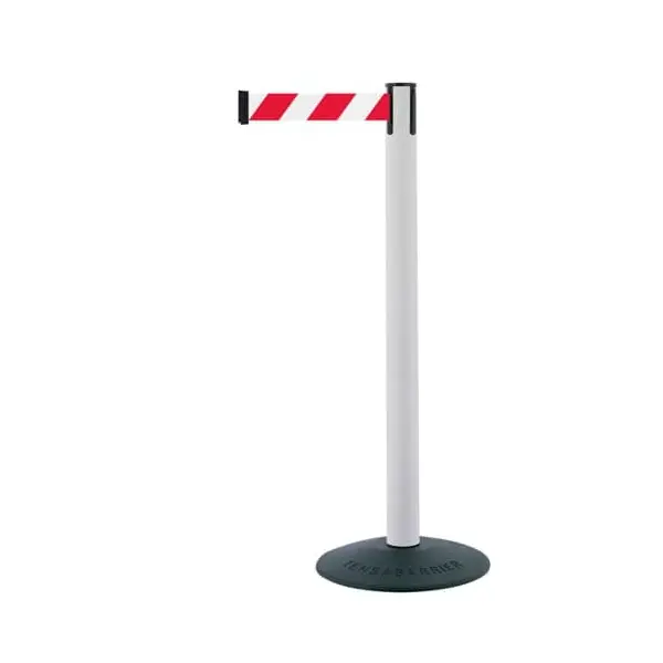 Mobiler Absperrpfosten Popular Basic, weiß – rot-weißes Band 2,3 m