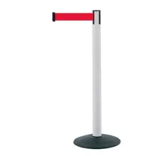 Mobiler Absperrpfosten Popular Basic, weiß – rotes Band 2,3 m