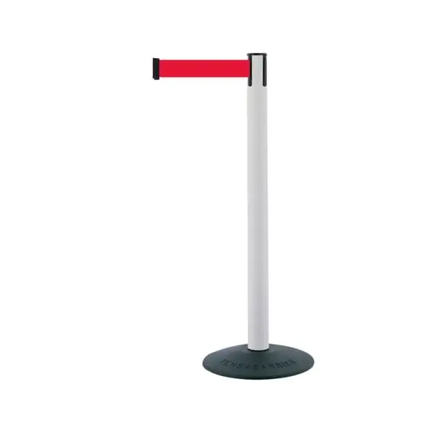 Mobiler Absperrpfosten Popular Basic, weiß – rotes Band 2,3 m
