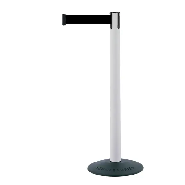 Mobiler Absperrpfosten Popular Basic, weiß – schwarzes Band 2,3 m