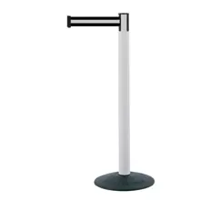 Mobiler Absperrpfosten Popular Basic, weiß – schwarzes Band 2,3 m (weißer Streifen)