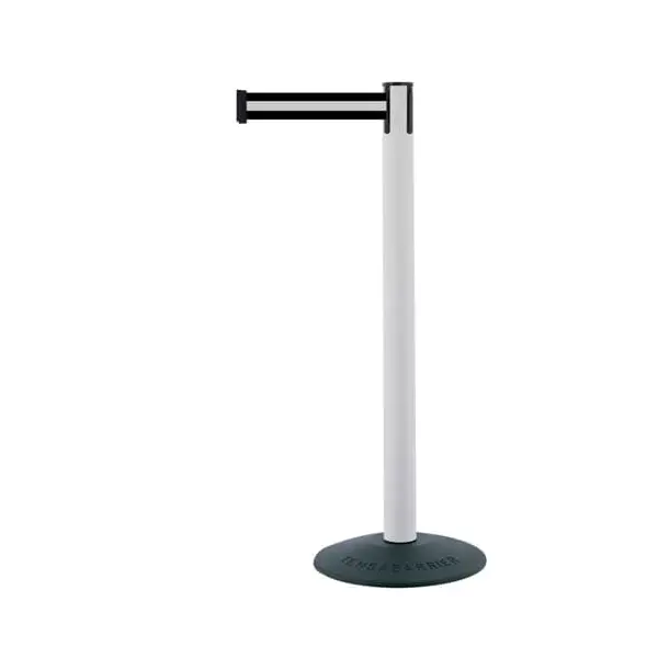 Mobiler Absperrpfosten Popular Basic, weiß – schwarzes Band 2,3 m (weißer Streifen)
