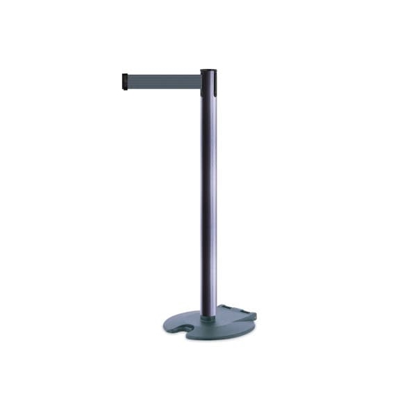 Mobiler Absperrpfosten Rollabarrier, grau – dunkelgraues Band 2,3 m