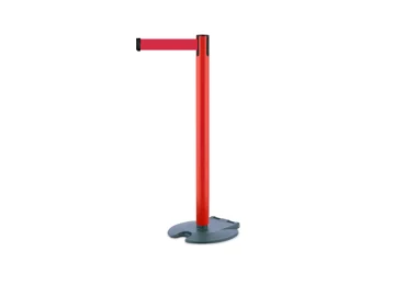 Mobiler Absperrpfosten Rollabarrier, rot – rotes Band 3,65 m