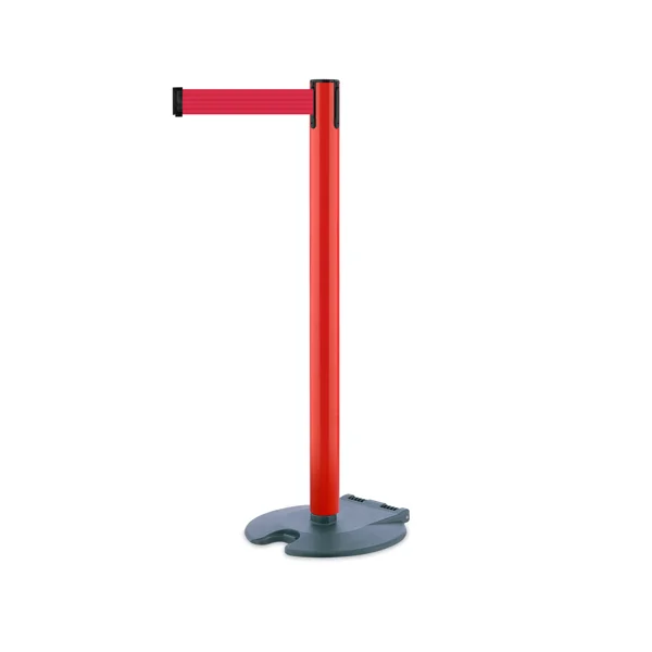 Mobiler Absperrpfosten Rollabarrier, rot – rotes Band 3,65 m