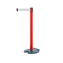Mobiler Absperrpfosten Rollabarrier, rot – weißes Band 3,65 m