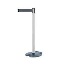 Mobiler Absperrpfosten Rollabarrier, weiß – dunkelgraues Band 3,65 m