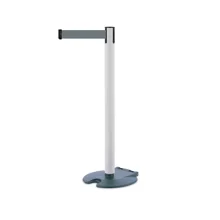 Mobiler Absperrpfosten Rollabarrier, weiß – graues Band 3,65 m