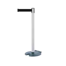 Mobiler Absperrpfosten Rollabarrier, weiß – schwarzes Band 3,65 m