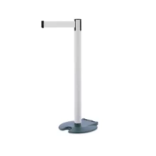 Mobiler Absperrpfosten Rollabarrier, weiß – weißes Band 3,65 m