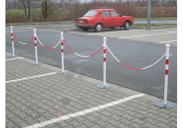 Mobiles Pfostenset (4 Pfosten, 1 Kunststoffkette 15m lang) – Metall, weiß-rot, 970 mm