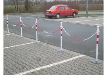 Mobiles Pfostenset (4 Pfosten, 1 Kunststoffkette 15m lang) – Metall, weiß-rot, 970 mm