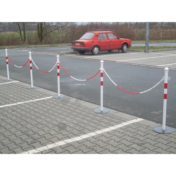Mobiles Pfostenset (4 Pfosten, 1 Kunststoffkette 15m lang) – Metall, weiß-rot, 970 mm