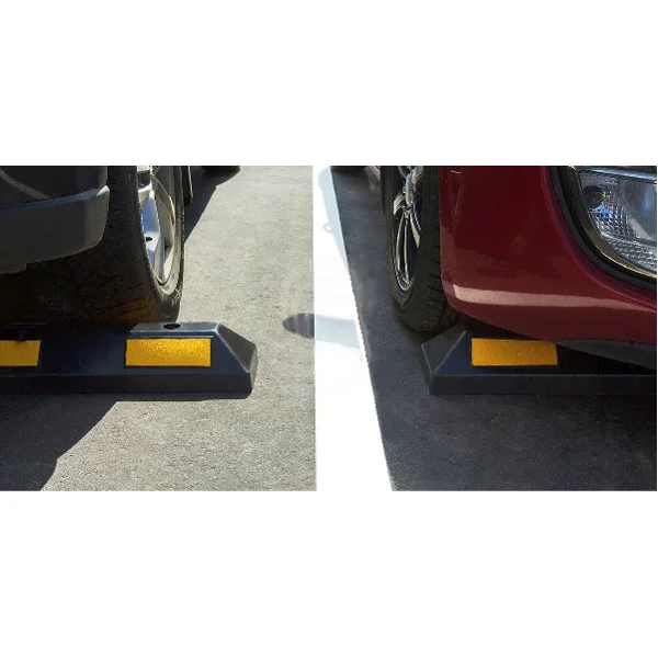 Modularer Parkpuffer für PKWs mit reflektierenden Streifen, Durchlaufelement – 610×145×120 mm, schwarz-gelb