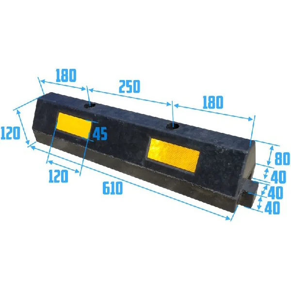 Modularer Parkpuffer für PKWs mit reflektierenden Streifen, Durchlaufelement – 610×145×120 mm, schwarz-gelb