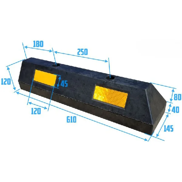 Modularer Parkpuffer für PKWs mit reflektierenden Streifen, Endelement – 610×145×120 mm, schwarz-gelb