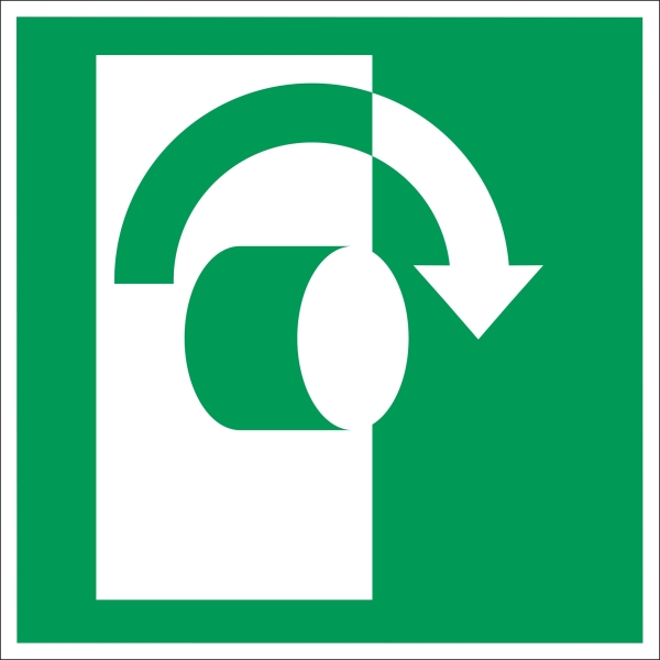 Nachleuchtende Rettungskennzeichnung, Rechts öffnen – Aluminium-Kompositwerkstoff, 100x100 mm