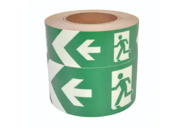 Nachleuchtendes Boden- und Wandband (mit Antirutsch-Oberfläche) – PVC, Rettungszeichen links gerichtet