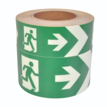 Nachleuchtendes Boden- und Wandband, Rettungszeichen rechts gerichtet – PVC, 75 mm × 10 m