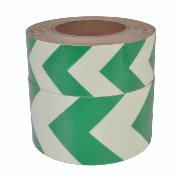 Nachleuchtendes Boden- und Wandband, richtungsweisende Streifenmarkierung – PVC, grün, 50 mm × 10 m