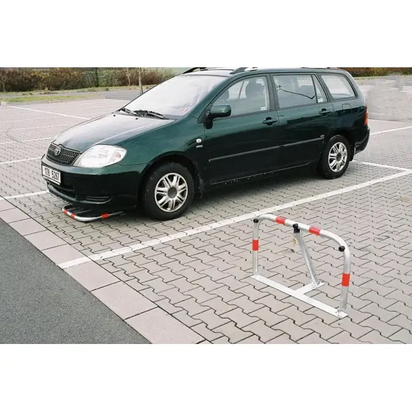 Parkbügel U80 – Stahl, silber-rot, 510×600 mm, klappbar, Verschluss FAB