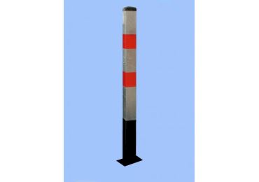 Parkpfosten BASIC – Stahl, silber-rot, 1050 mm, fest zum Einbetonieren