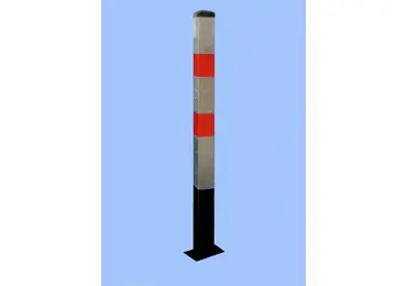 Parkpfosten BASIC – Stahl, silber-rot, 1050 mm, fest zum Einbetonieren