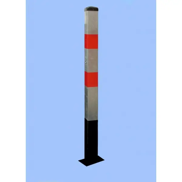Parkpfosten BASIC – Stahl, silber-rot, 1050 mm, fest zum Einbetonieren