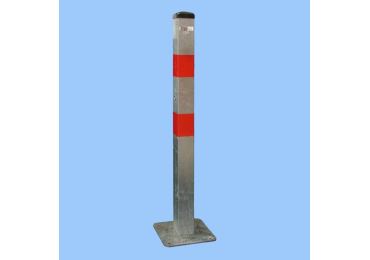 Parkpfosten BASIC – Stahl, silber-rot, 800 mm, fest mit Platte