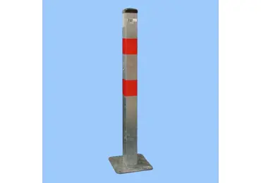 Parkpfosten BASIC – Stahl, silber-rot, 800 mm, fest mit Platte